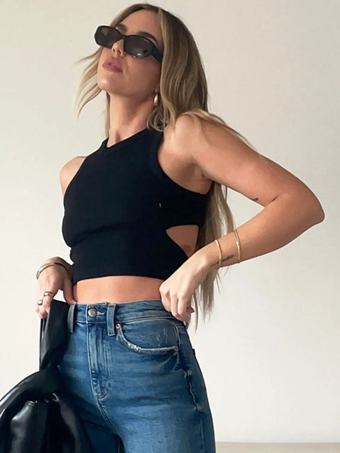 'Ulani' Cutout Round Neck Tank Top - Celes Fashion